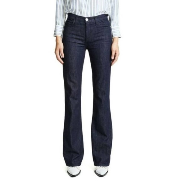 CURRENT/ELLIOTT High Waist Tall Jarvis Dark Blue Jeans 24 Trouser Flare NEW - Picture 2 of 9
